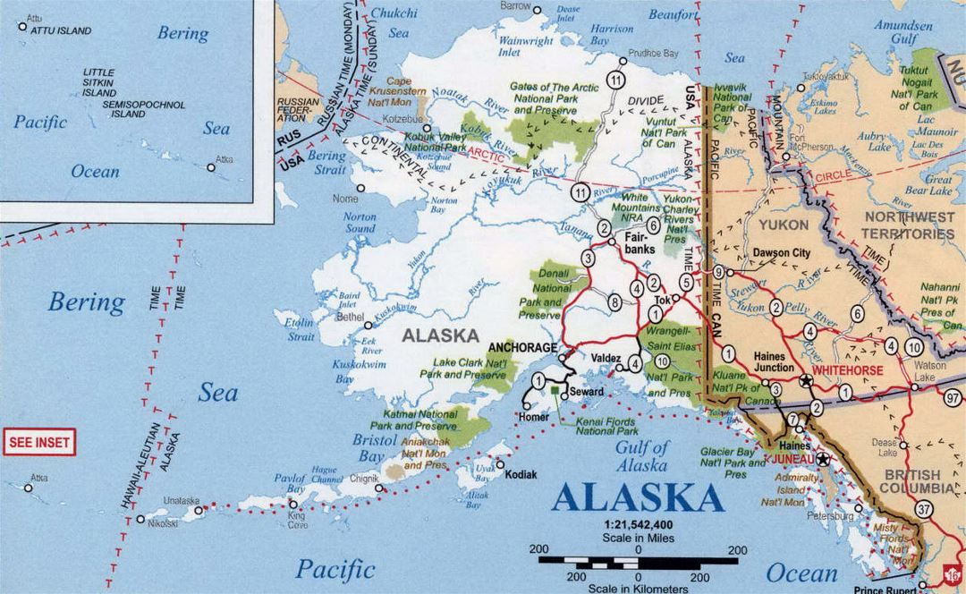 Detailed map of Alaska state with national parks