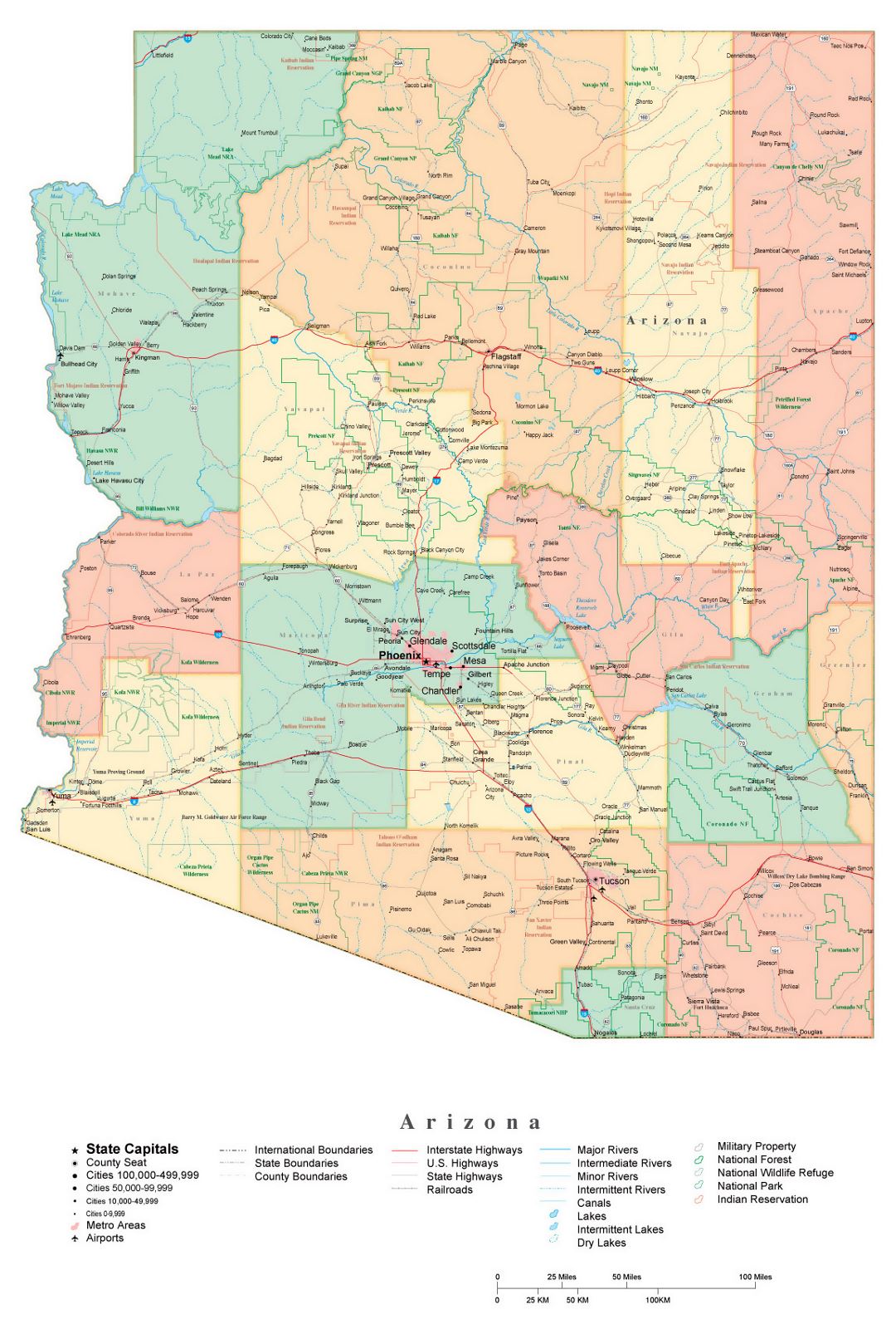 Administrative map of Arizona state