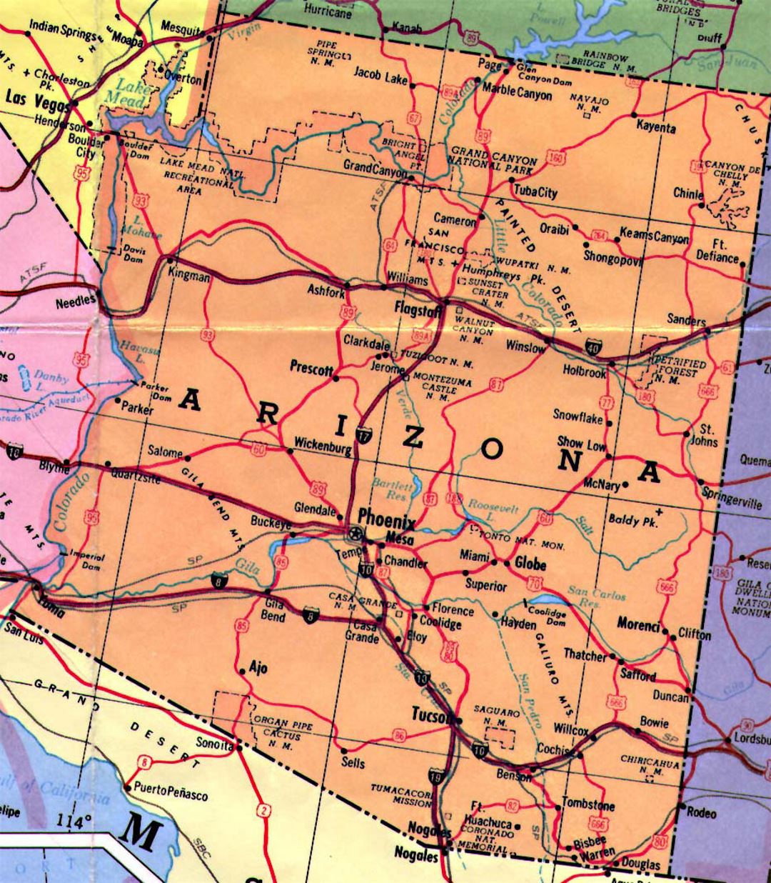 Highways map of Arizona state