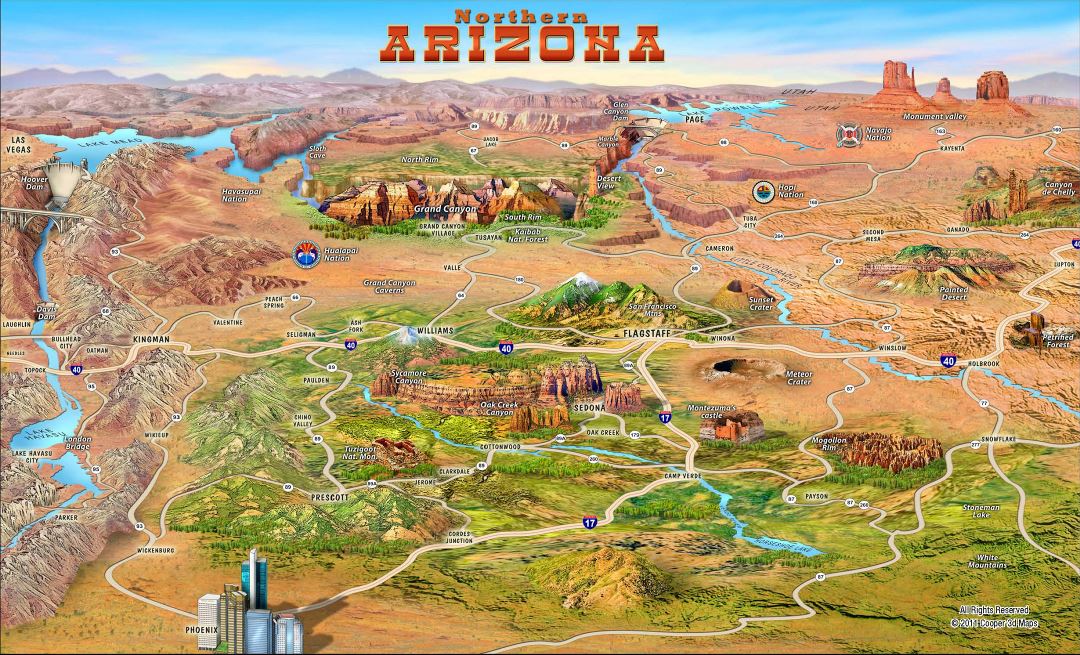Large detailed tourist attractions panoramic map of Northern Arizona state