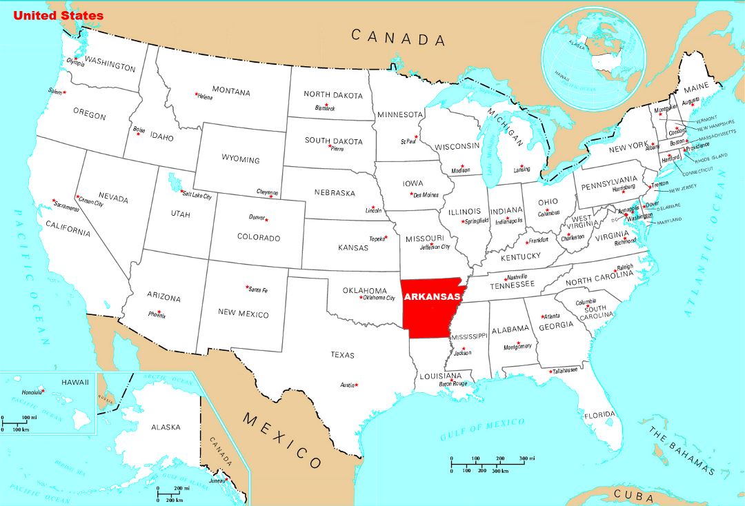 Detailed location map of Arkansas state