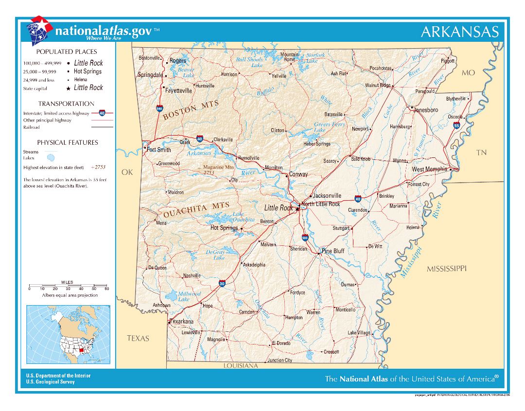 Large detailed map of Arkansas state
