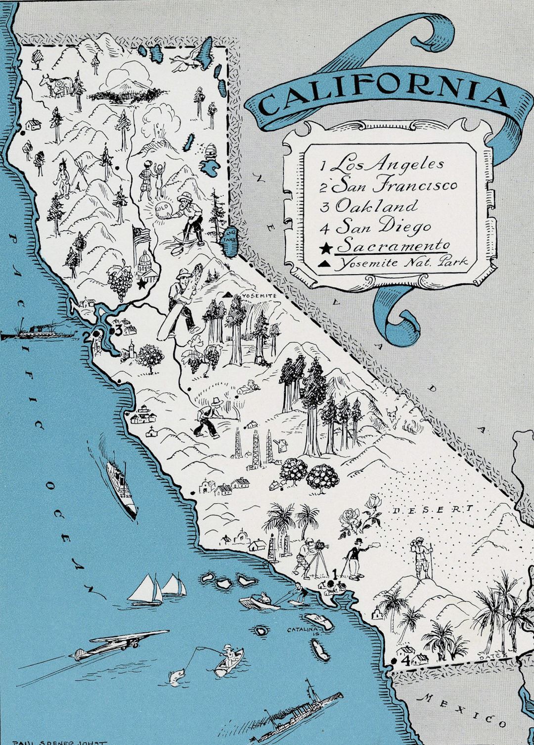 Detailed tourist illustrated map of California state