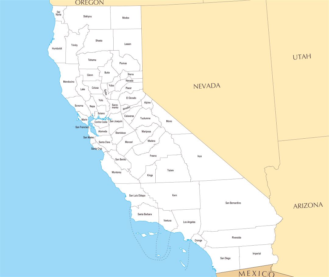 Large administrative map of California state