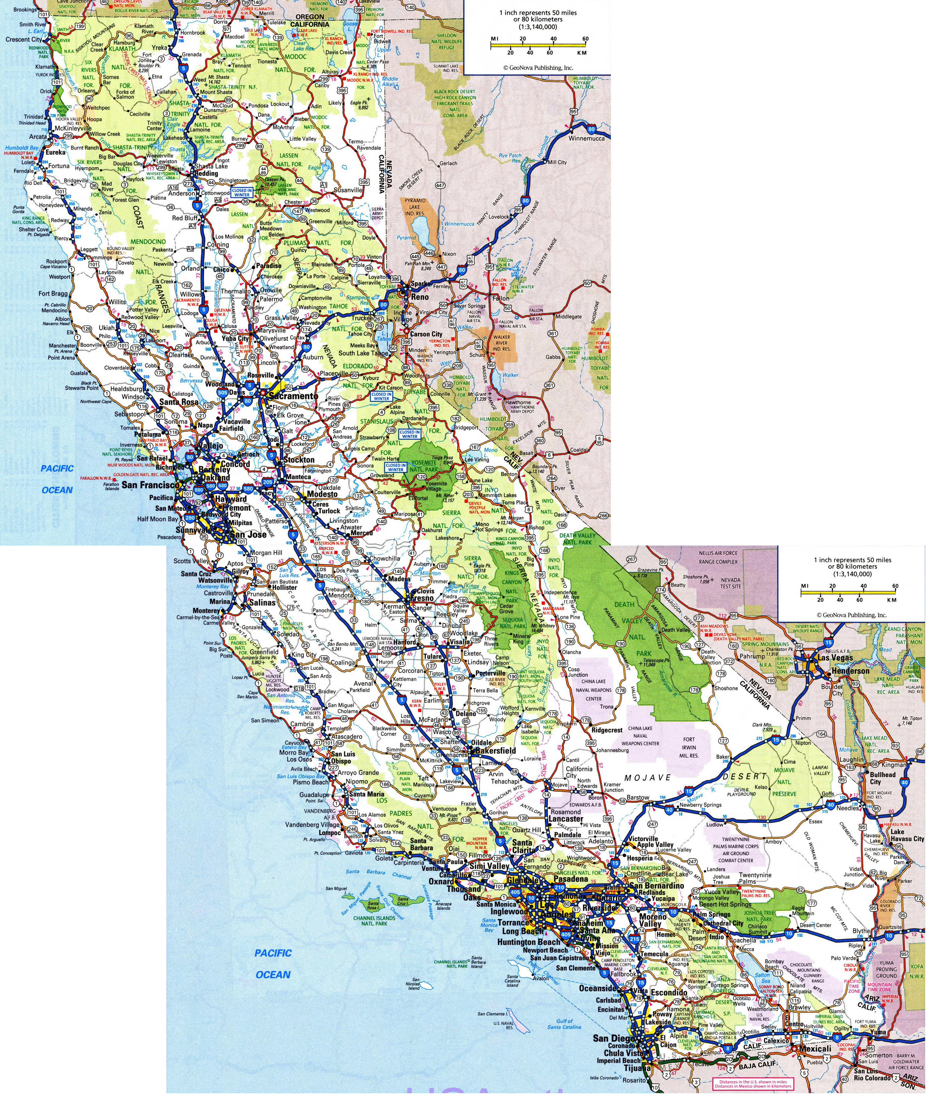 Large Detailed Roads And Highways Map Of California State With All Cities And National Parks