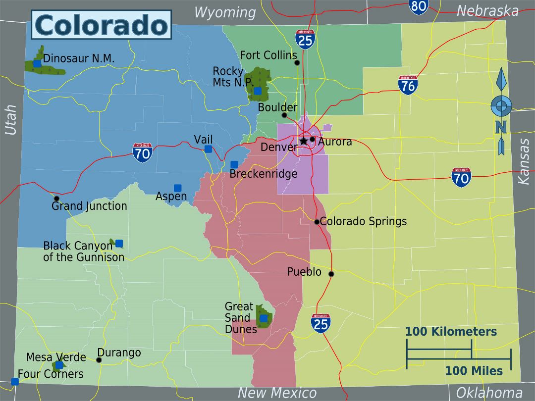 Large regions map of Colorado state