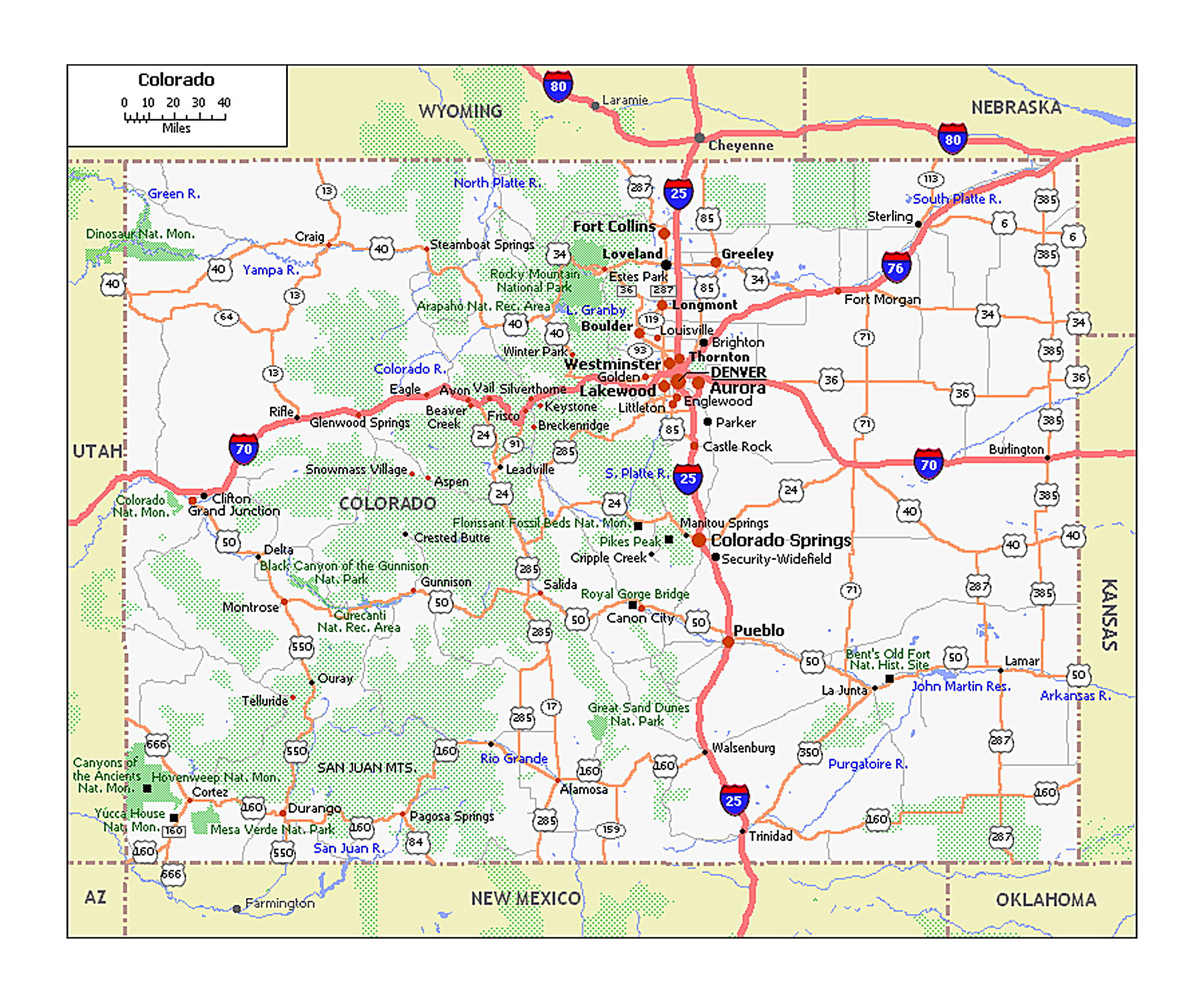 large roads and highways map of colorado state