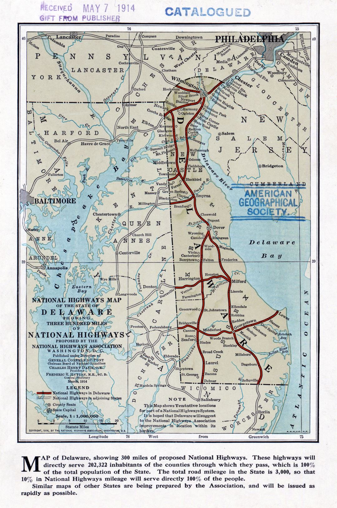 Detailed National Highways Association old map of the state of Delaware - 1914