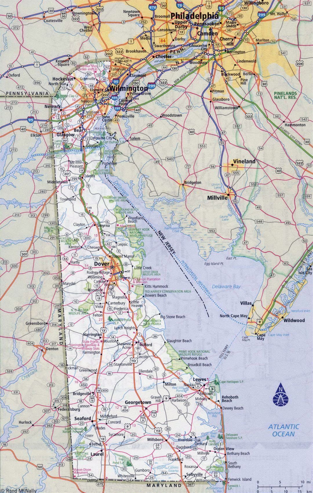 Large detailed roads and highways map of Delaware state with all cities