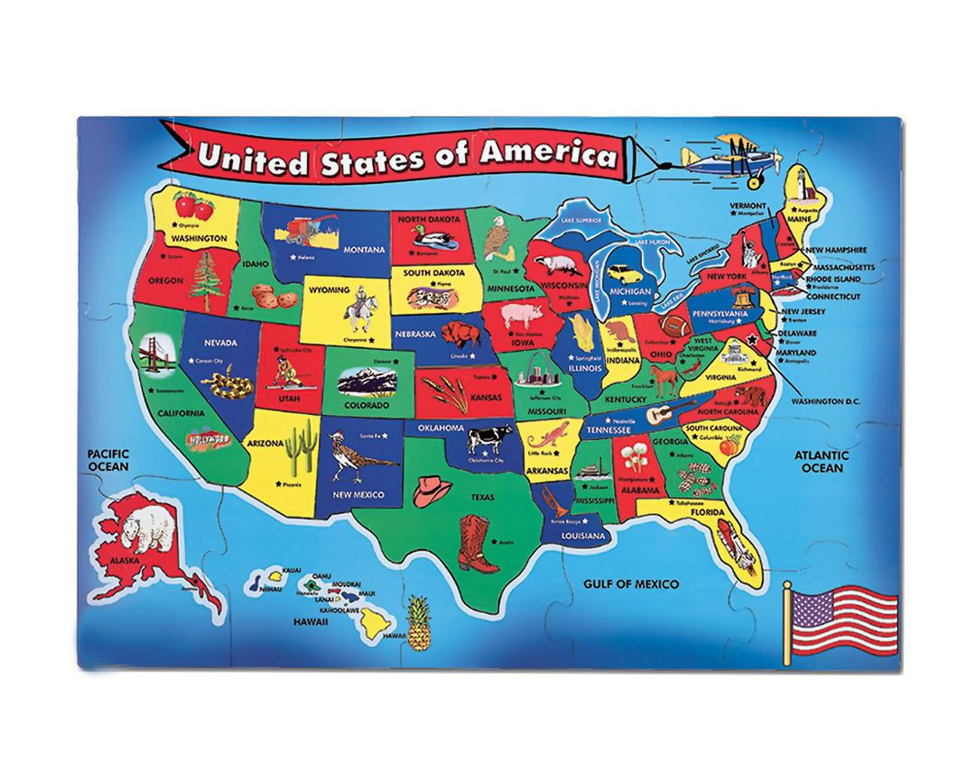 Detailed kids major tourist attractions map of the USA