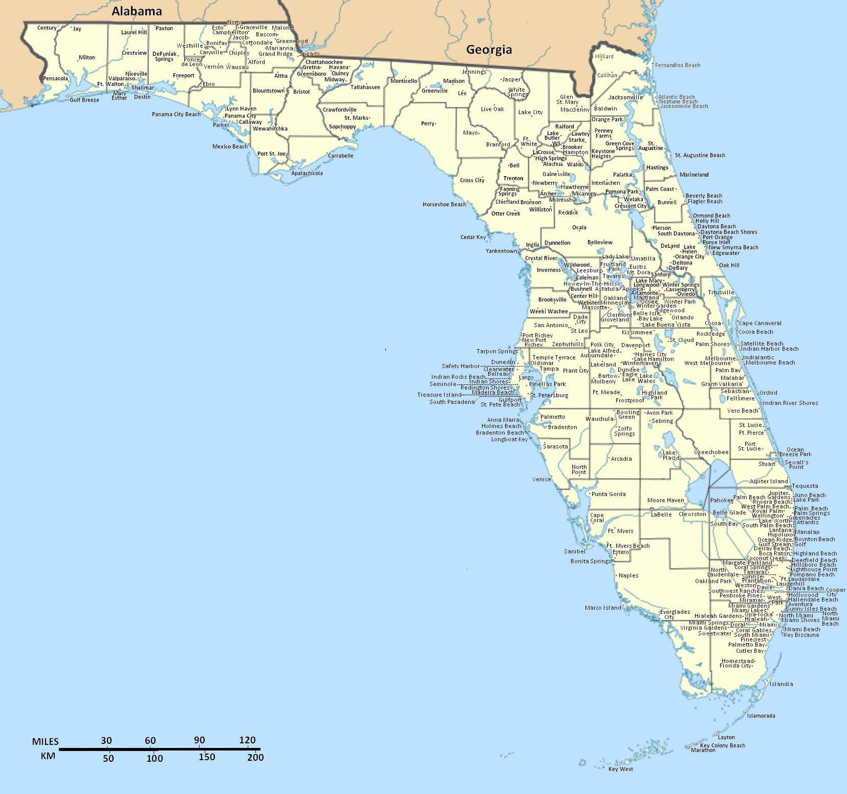 Florida Map With Cities And Towns Printable