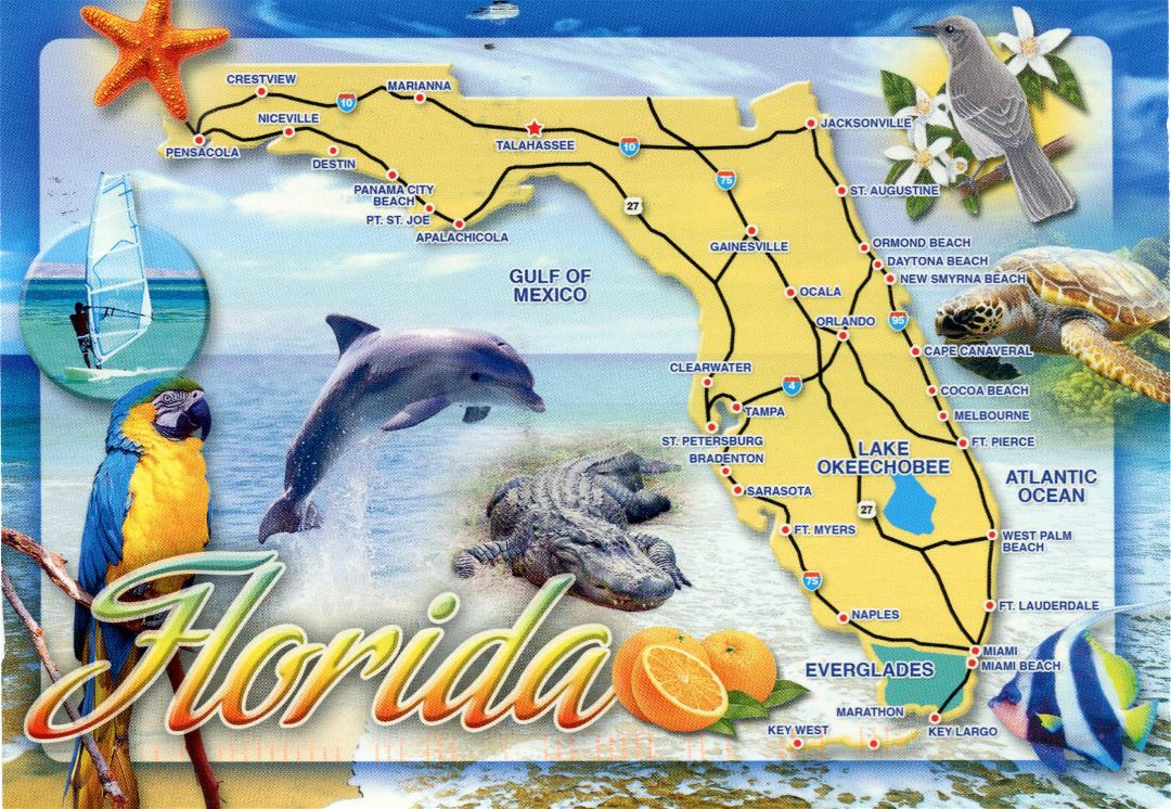 Large tourist map of Florida state