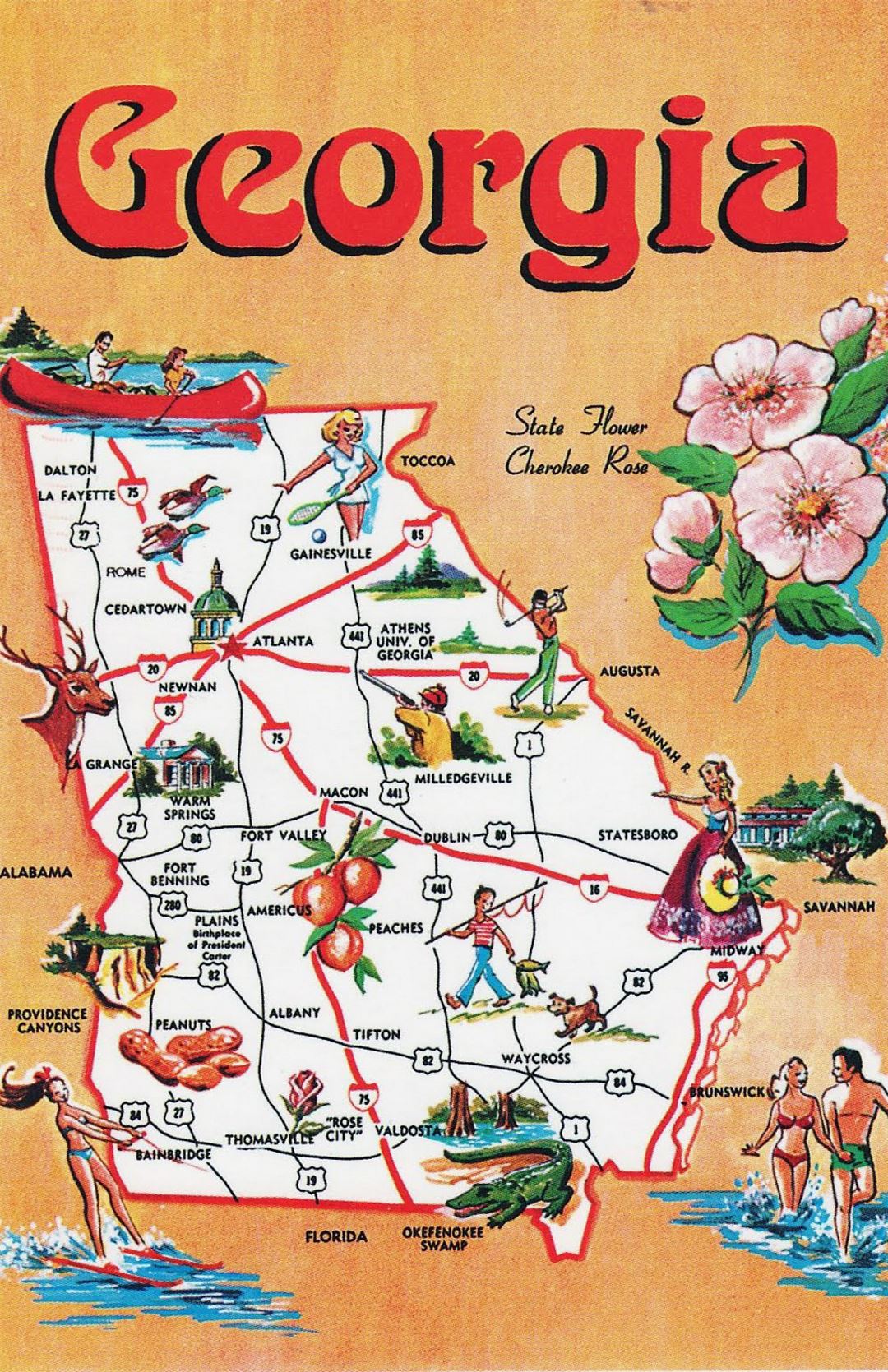 Detailed tourist illustrated map of Georgia state