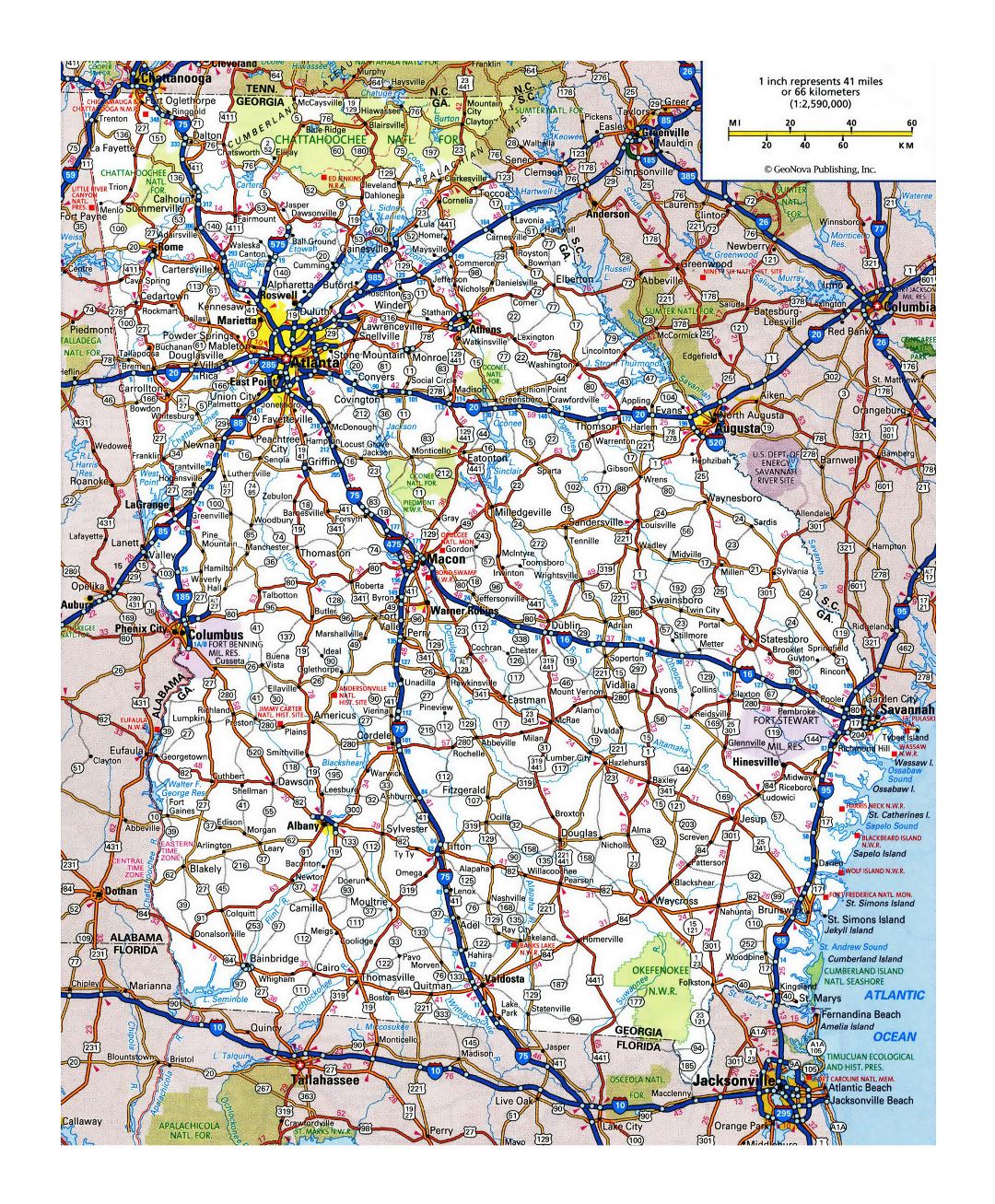 Large detailed roads and highways map of Georgia state