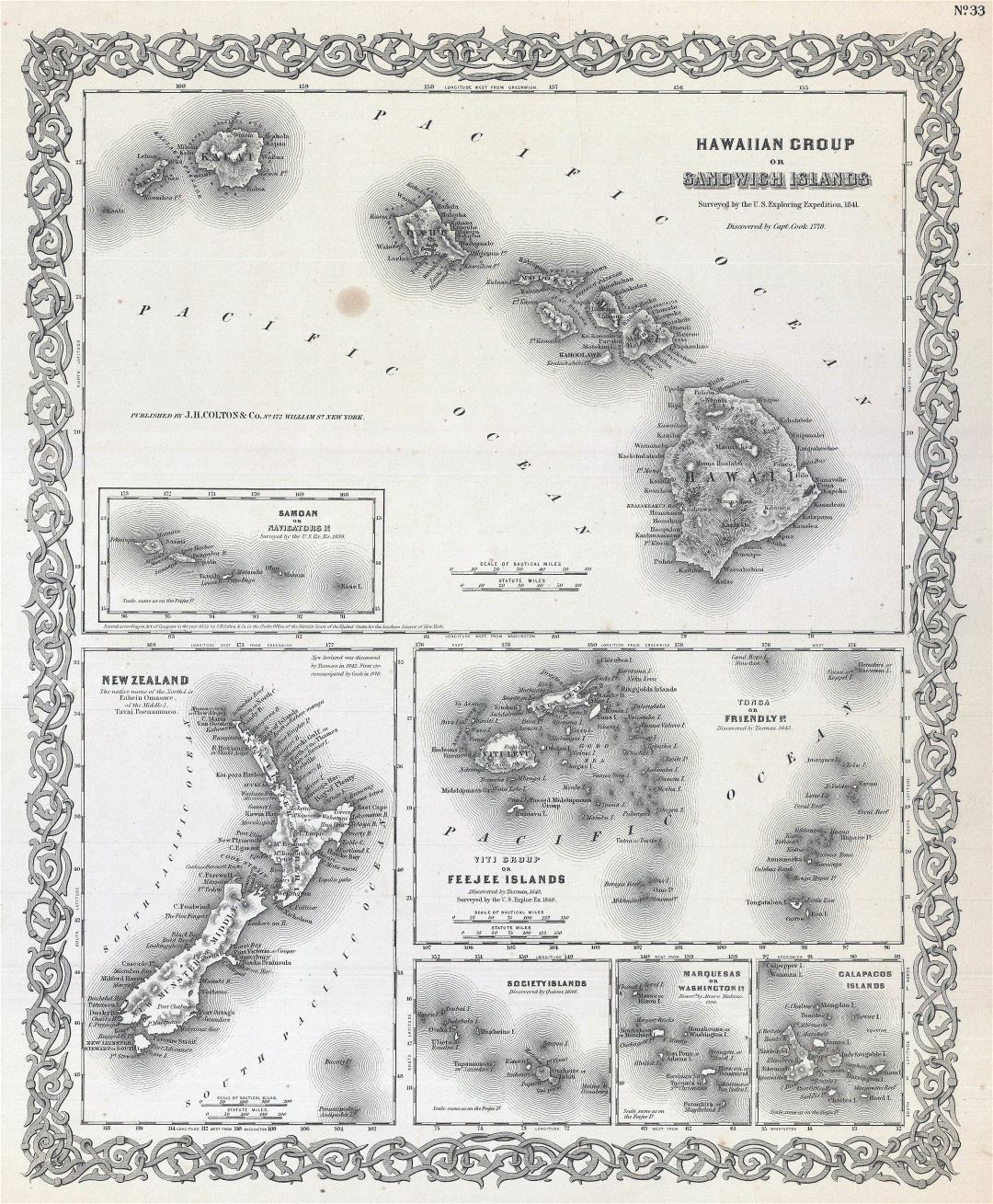 Large detailed old map of Hawaii with relief - 1855