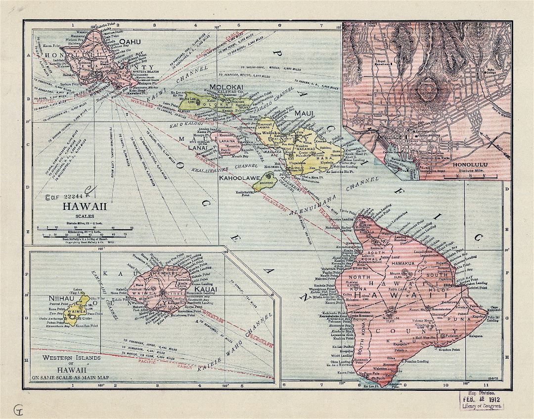 Large old administrative map of Hawaii - 1912