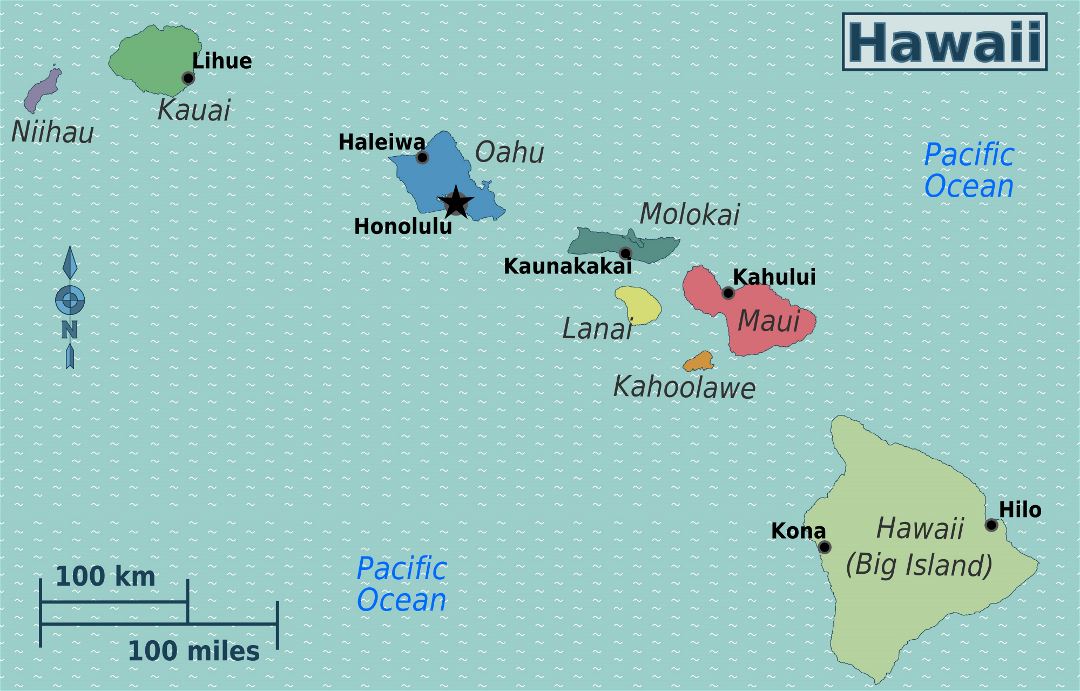 Large regions map of Hawaii