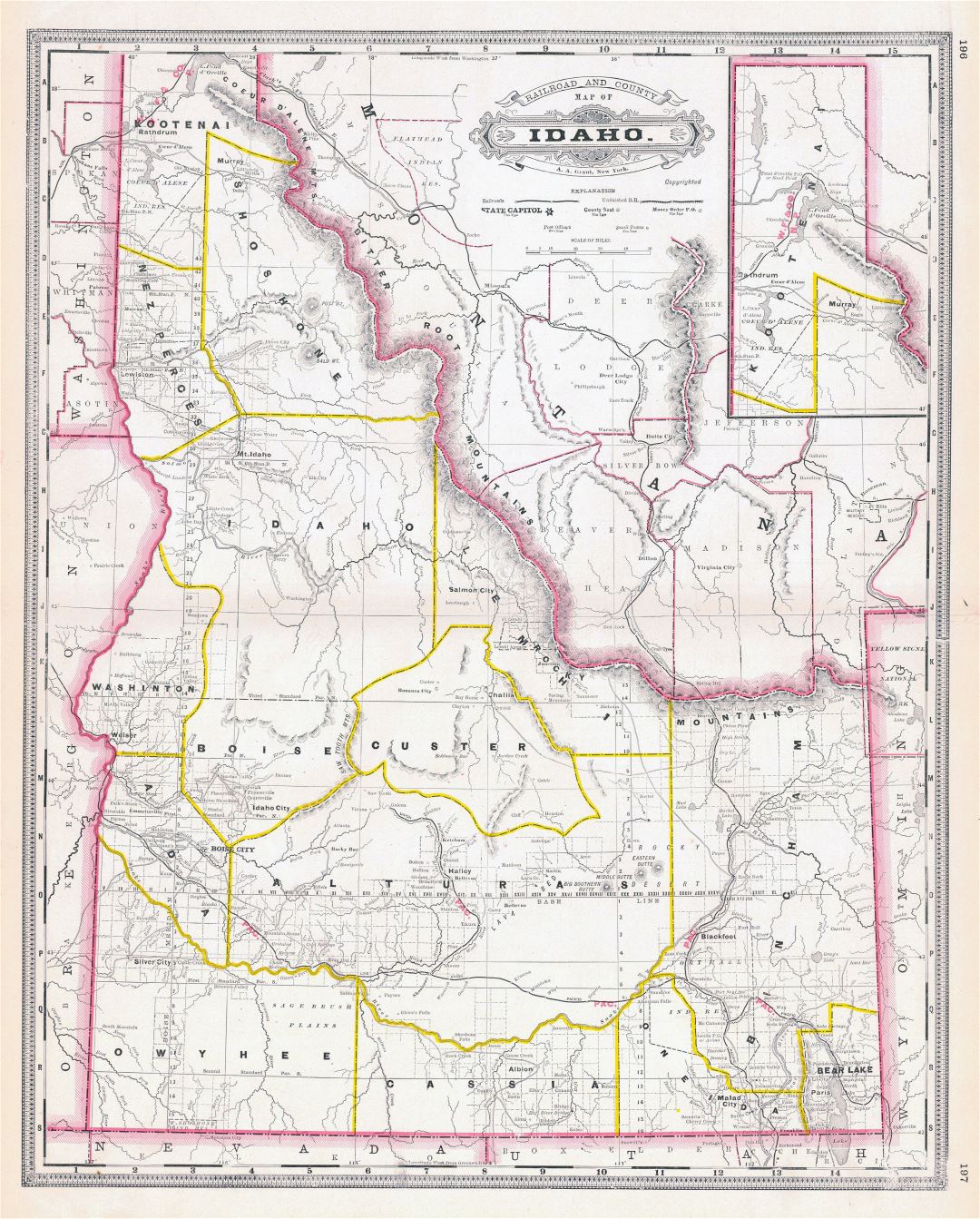 Large detailed old administrative map of Idaho state - 1887