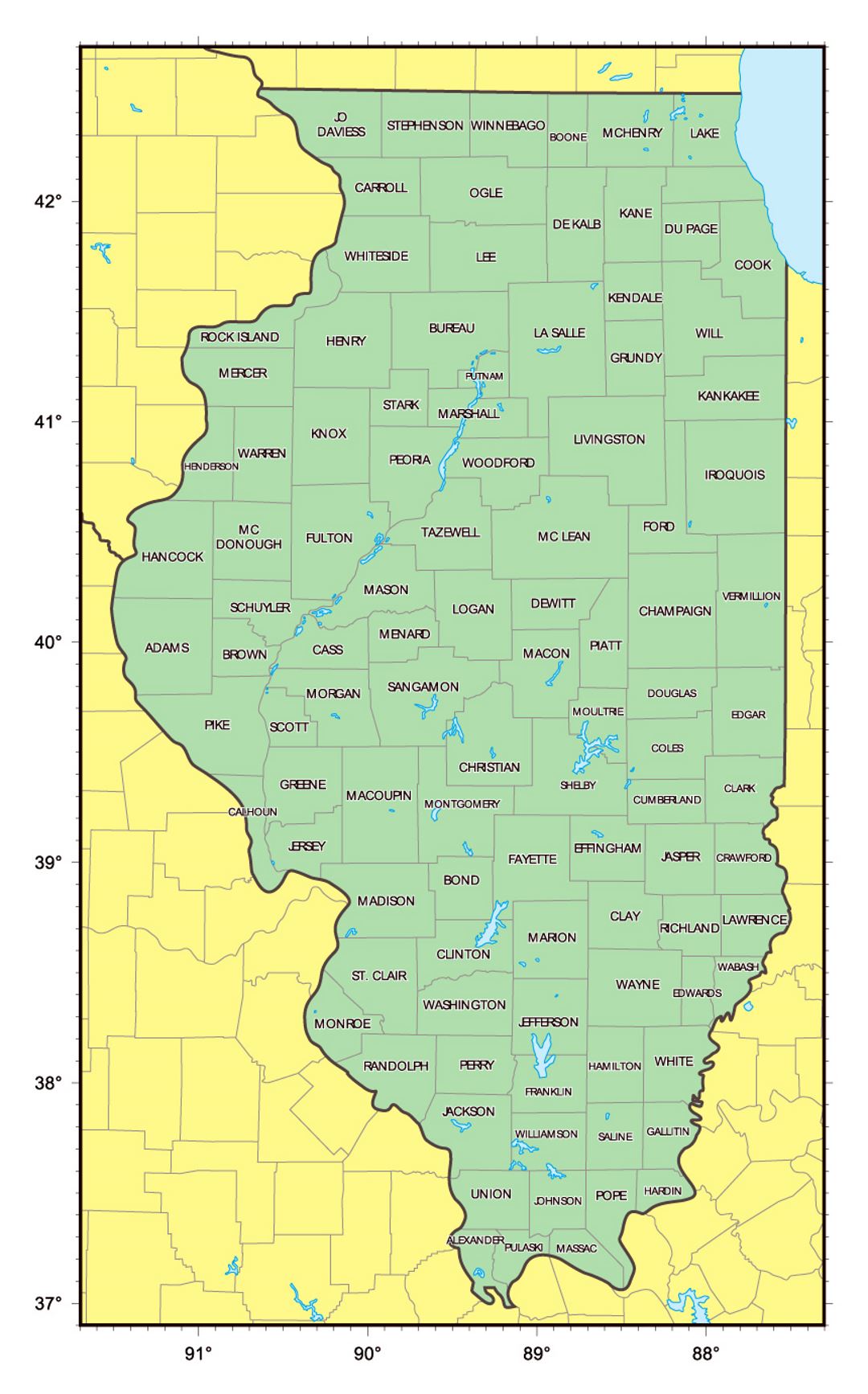 Detailed administrative map of Illinois state