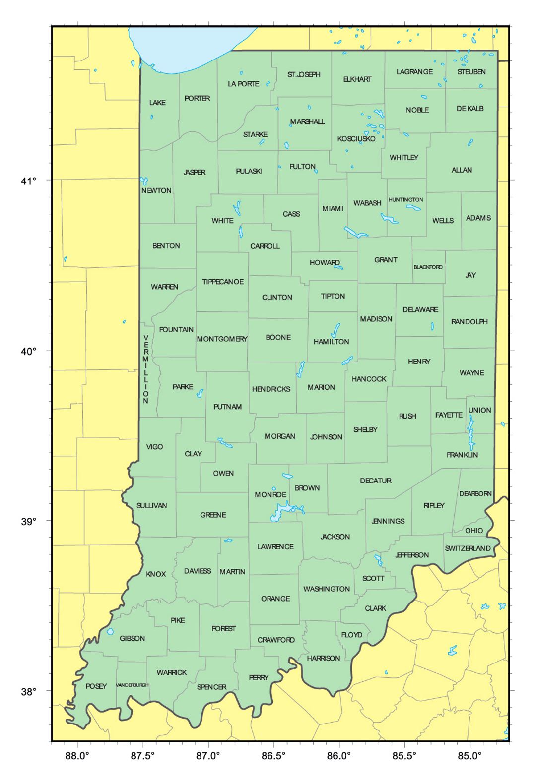 Detailed administrative map of Indiana state