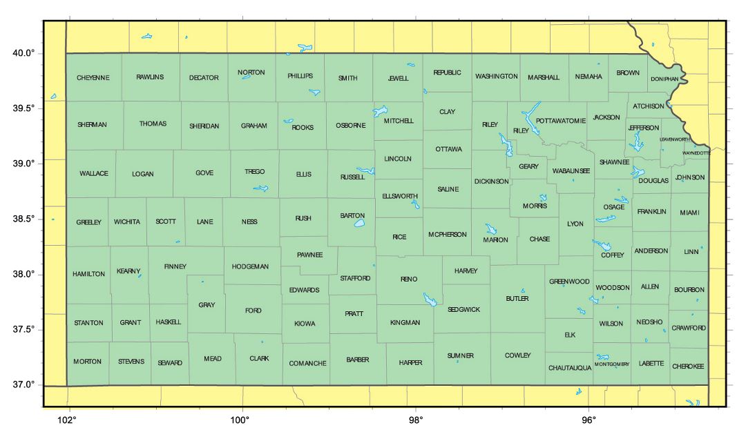 Detailed administrative map of Kansas state