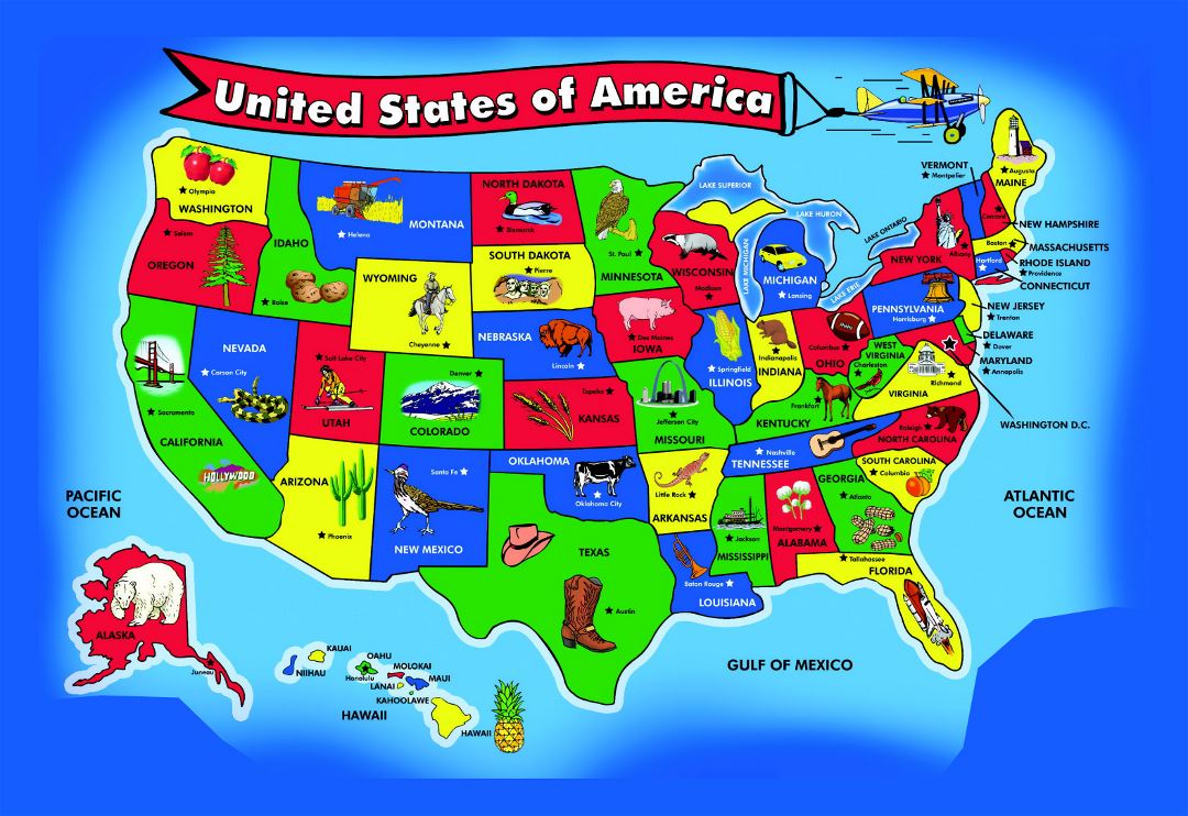 Large kids map of the USA