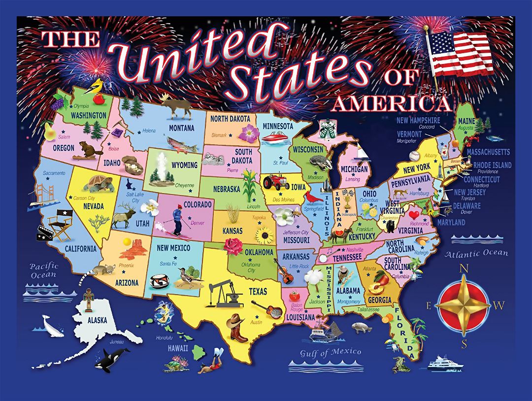 Large puzzle statemap of the USA