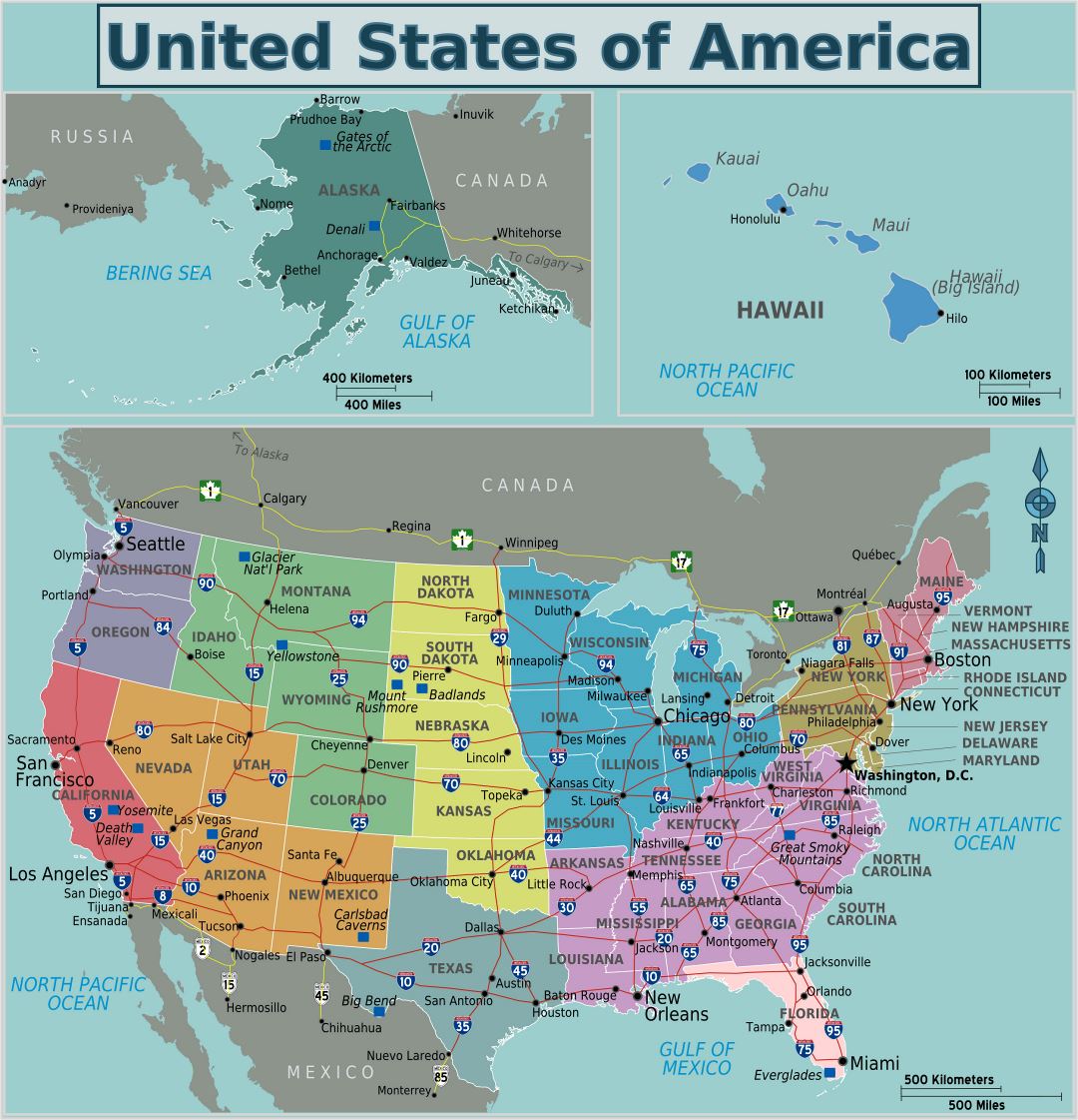 Large regions map of the USA