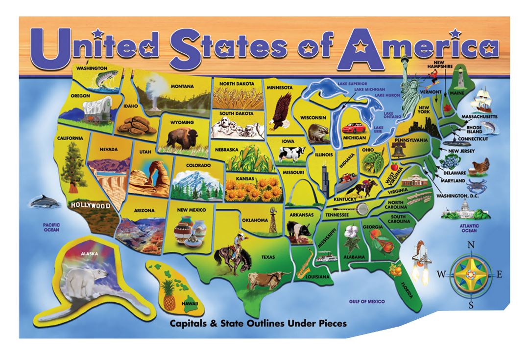 Large travel card of the USA