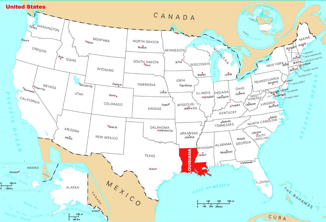 Large location map of Louisiana state