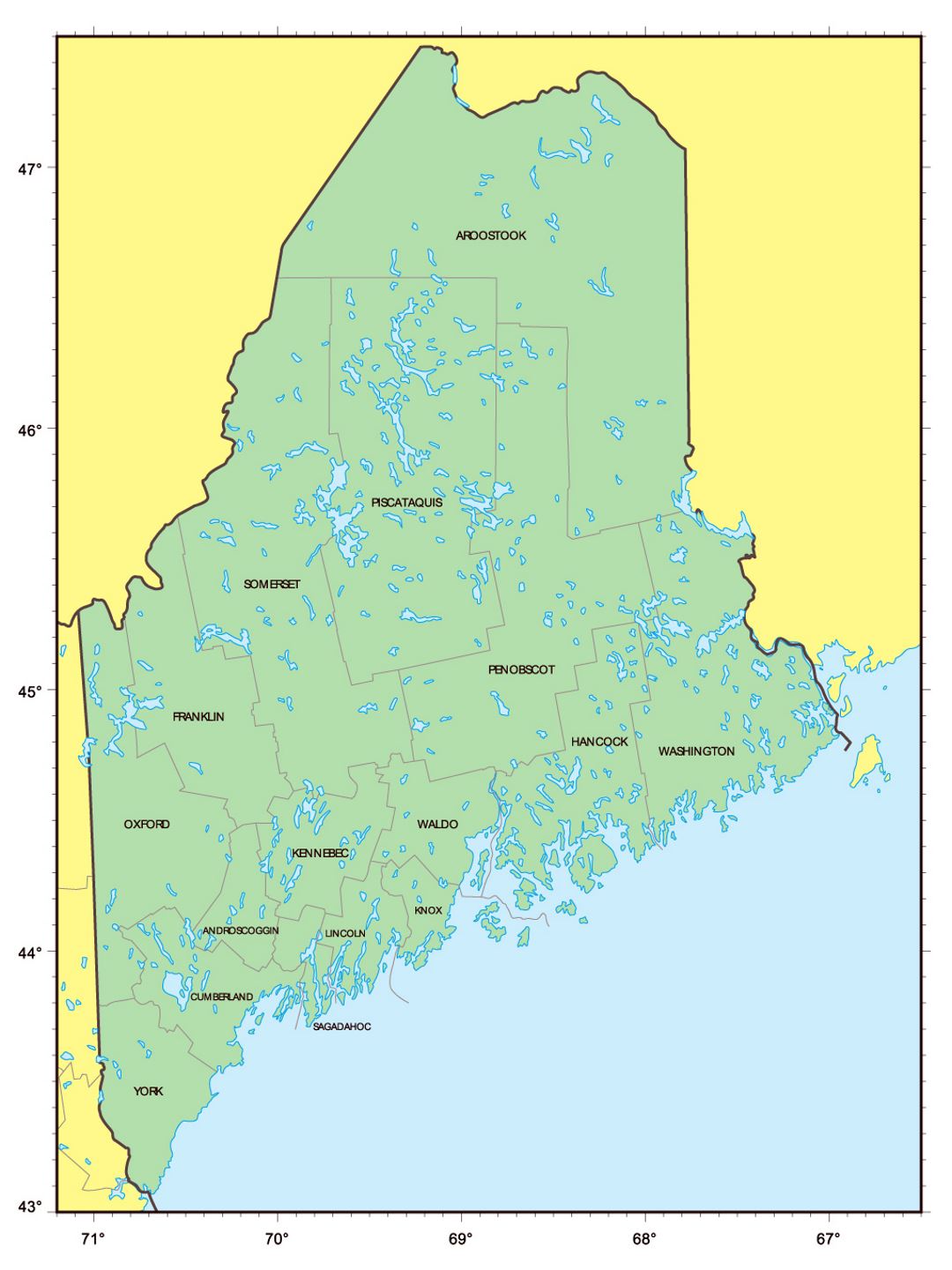 Detailed administrative map of Maine state