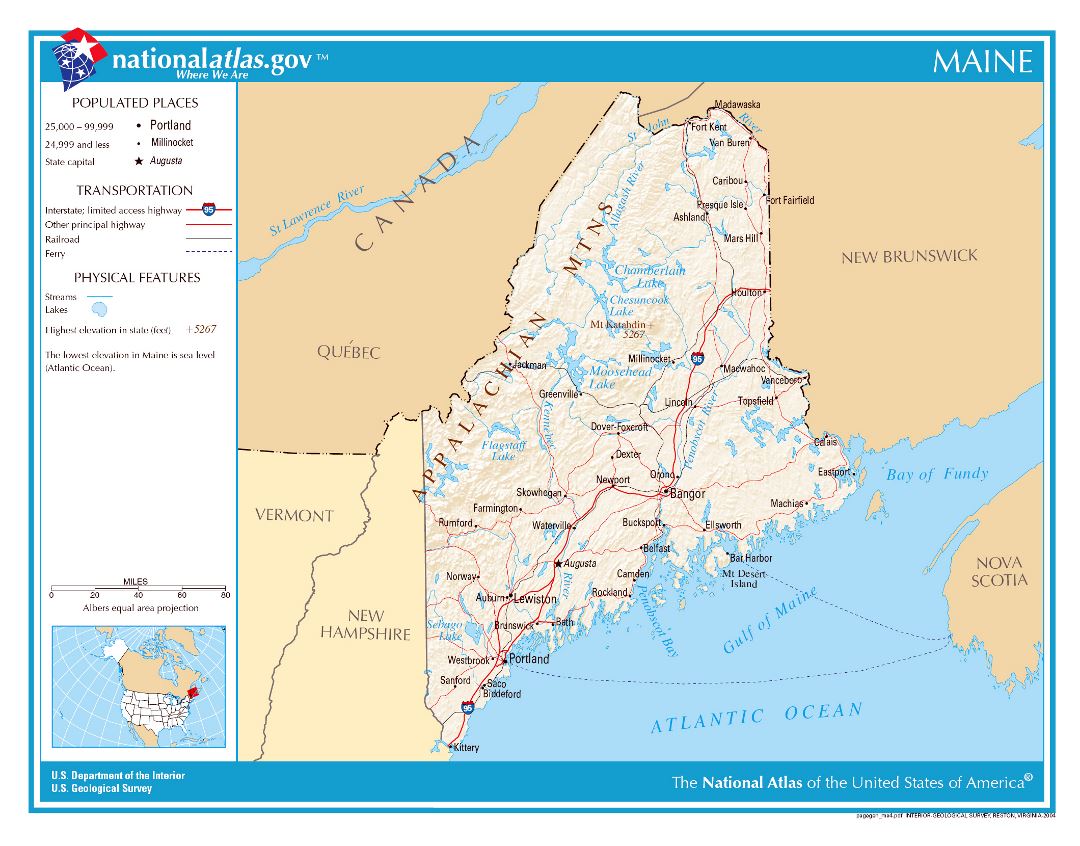 Large detailed map of Maine state