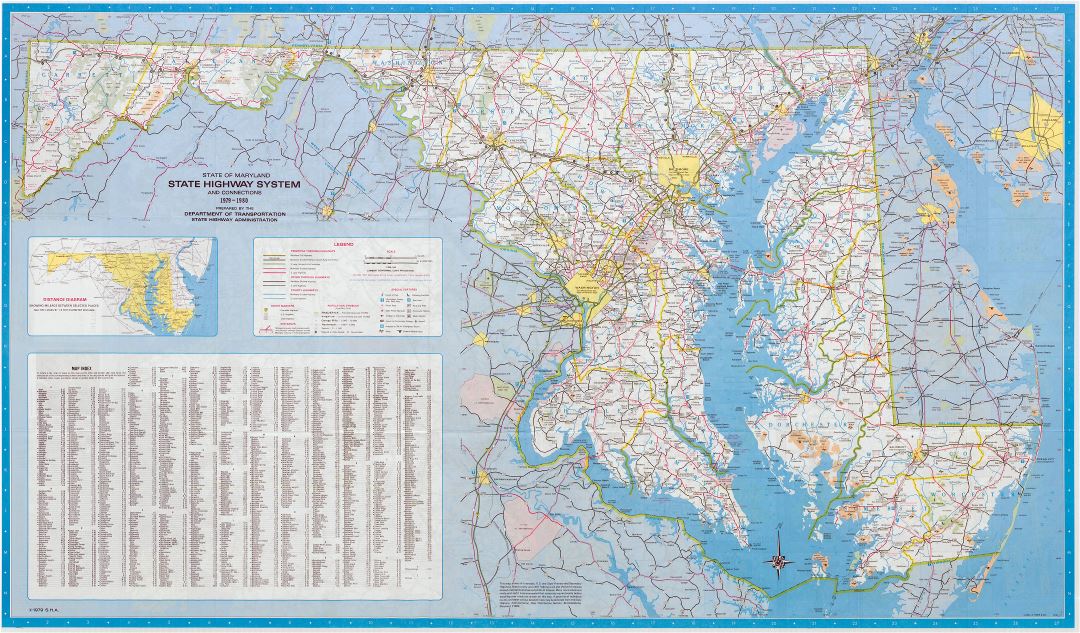 Large detailed highway system map of Maryland state - 1980