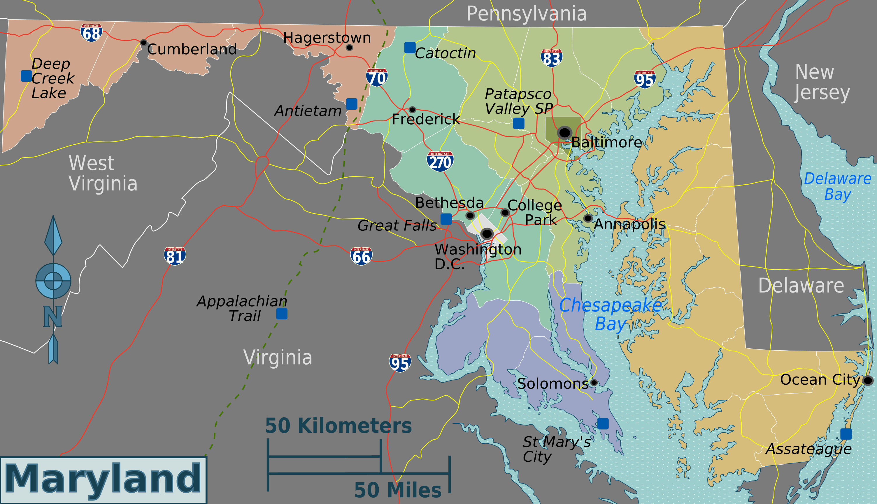 large regions map of maryland state