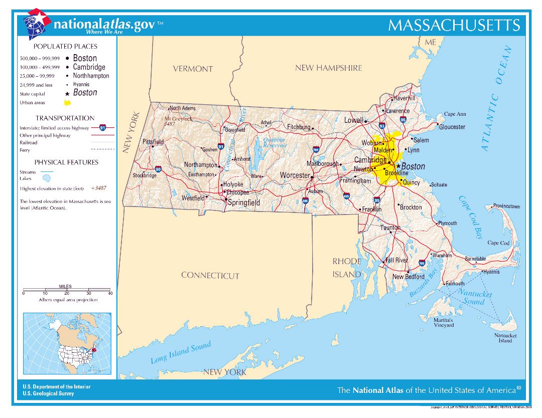 Large detailed map of Massachusetts state