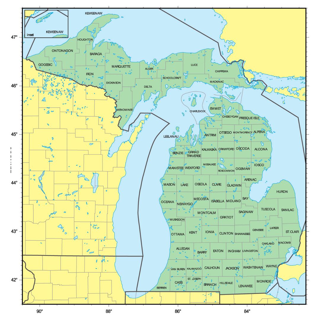 Detailed administrative map of Michigan state