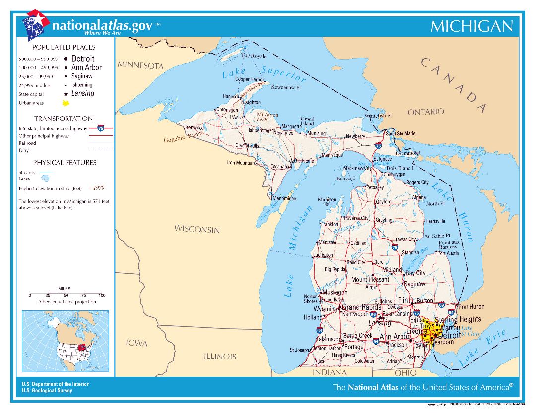 Large detailed map of Michigan state