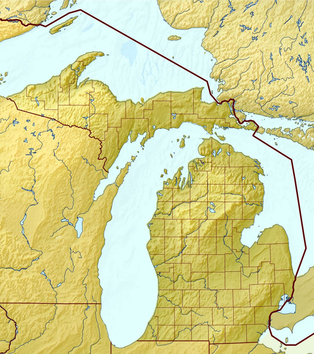 Large relief map of Michigan state