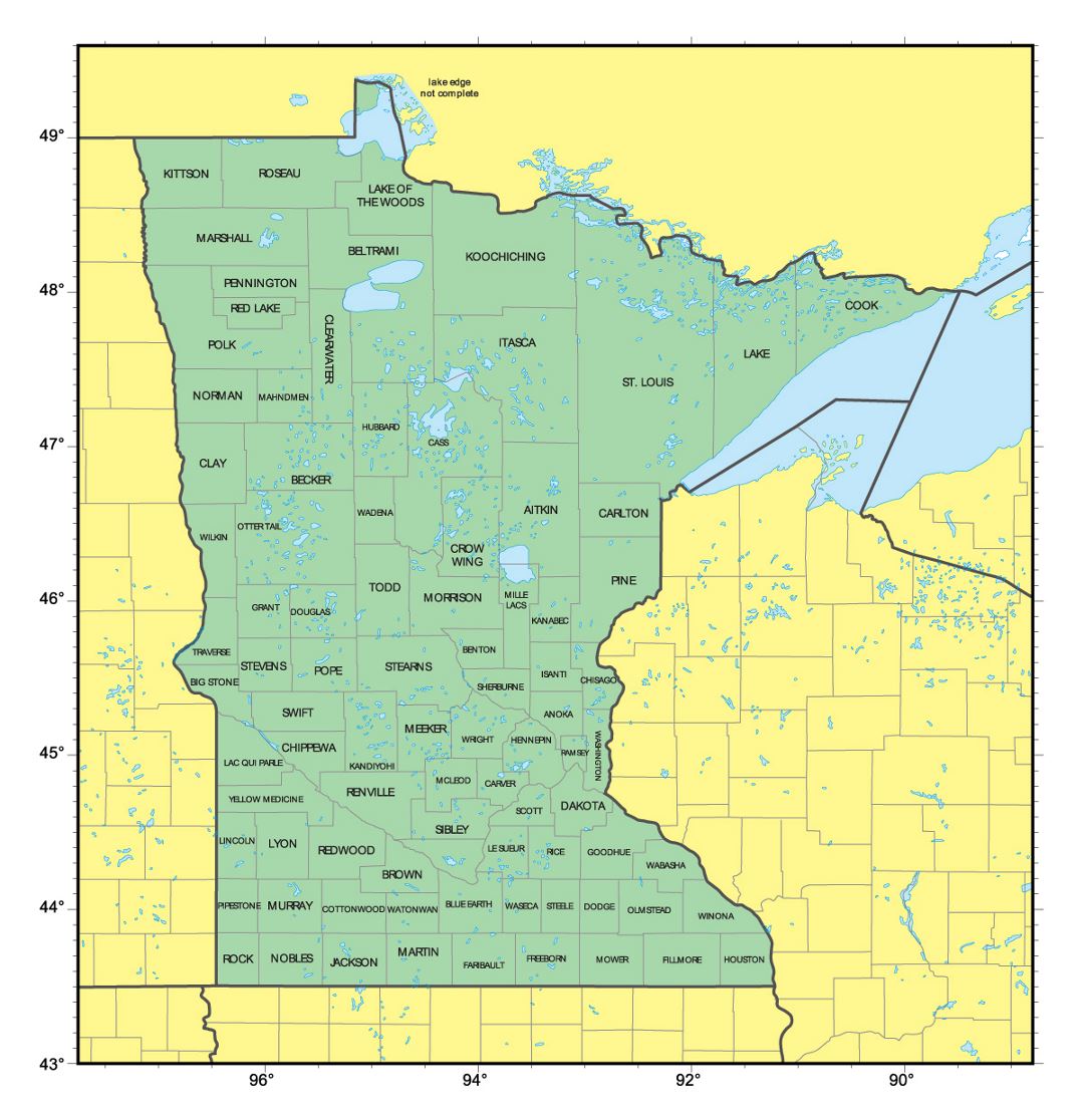 Detailed administrative map of Minnesota state