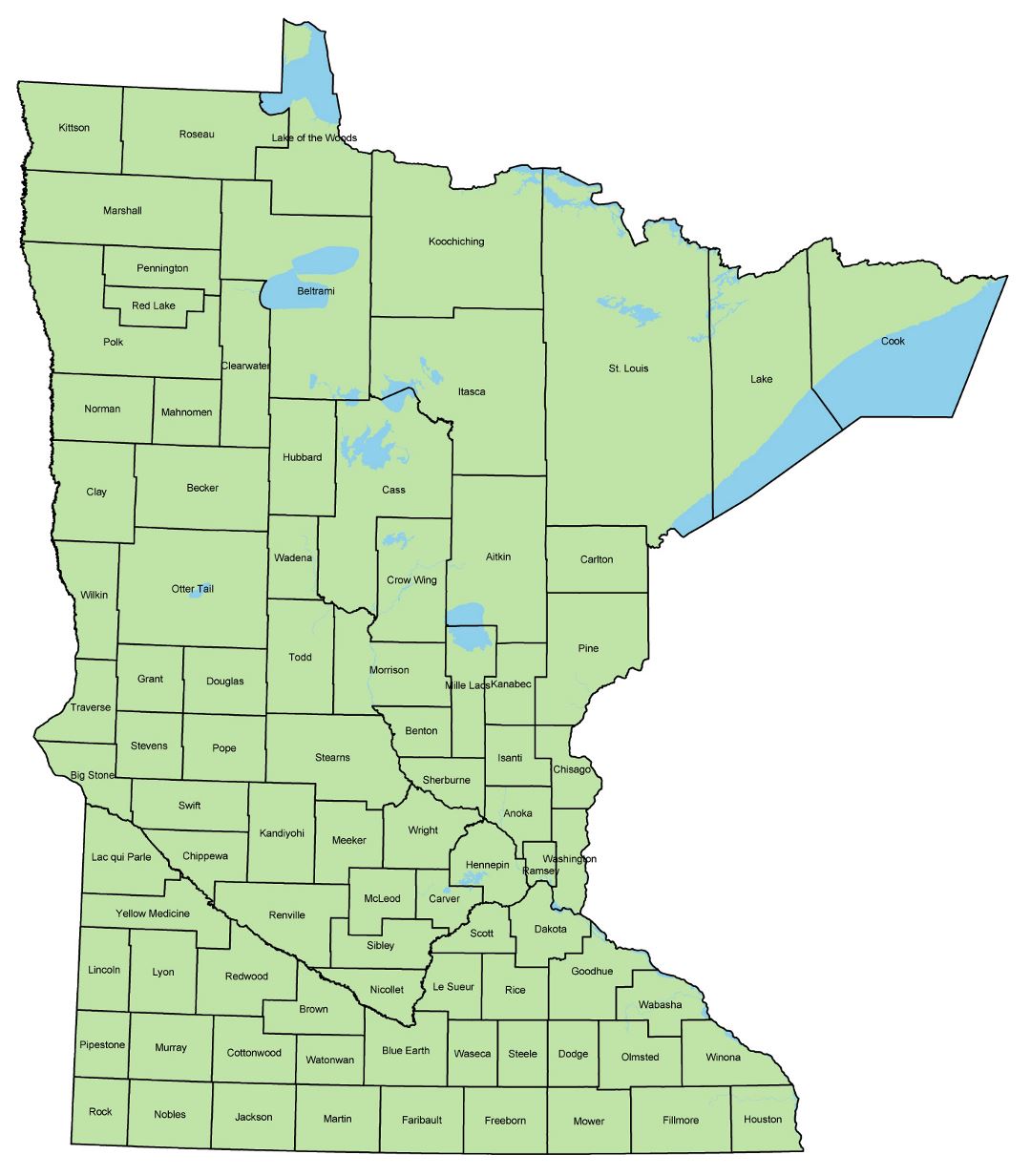 Large administrative map of Minnesota
