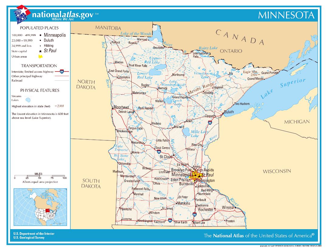 Large detailed map of Minnesota state