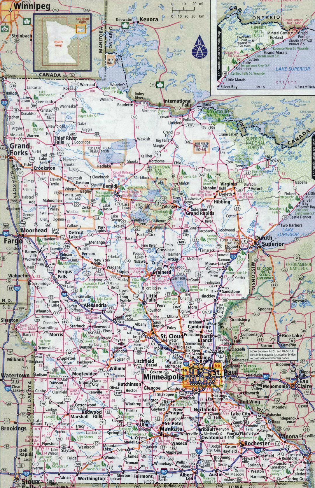 Large Detailed Roads And Highways Map Of Minnesota State With All
