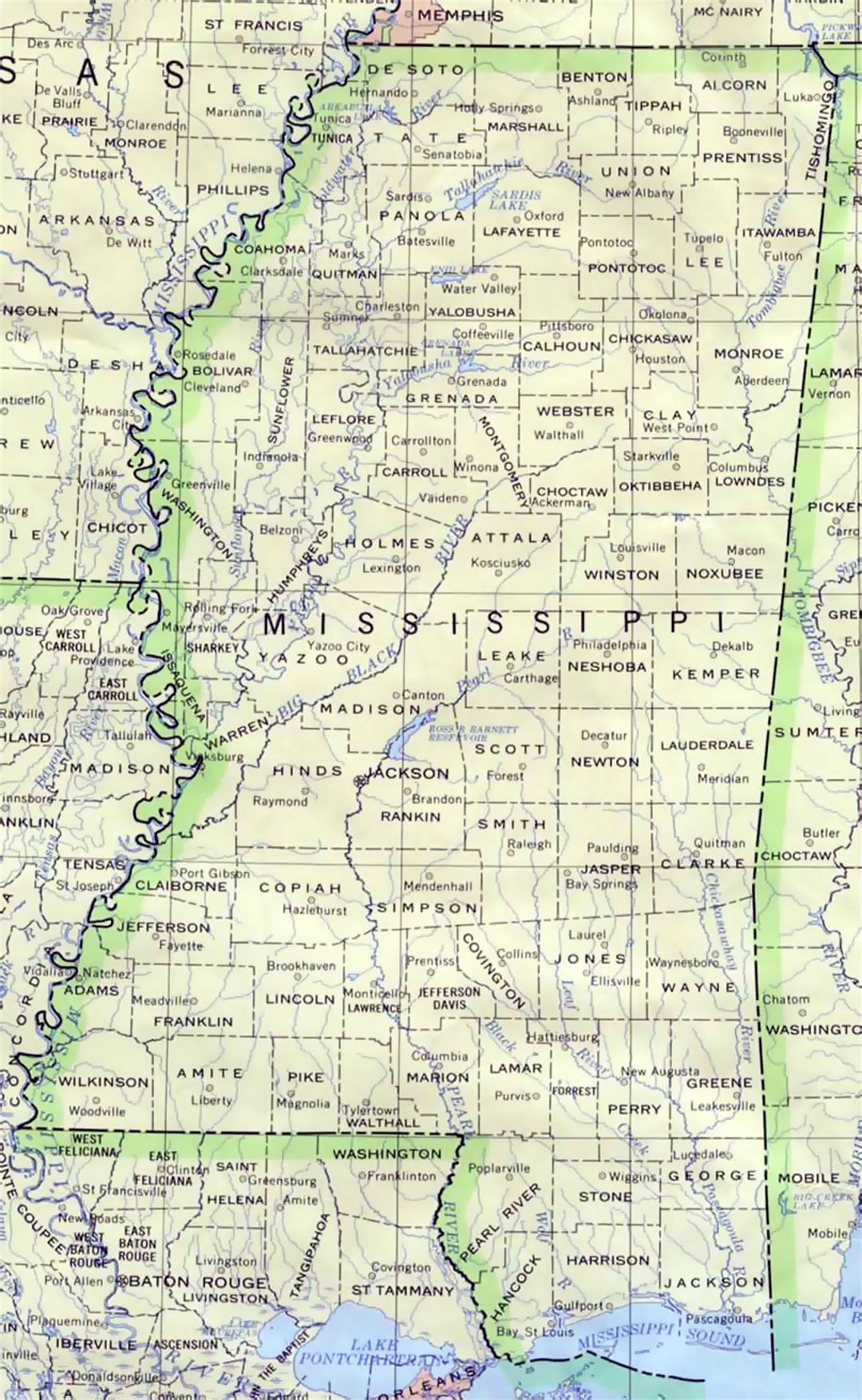 Administrative map of Mississippi state