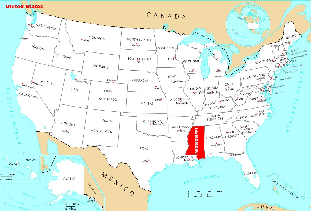 Large location map of Mississippi state