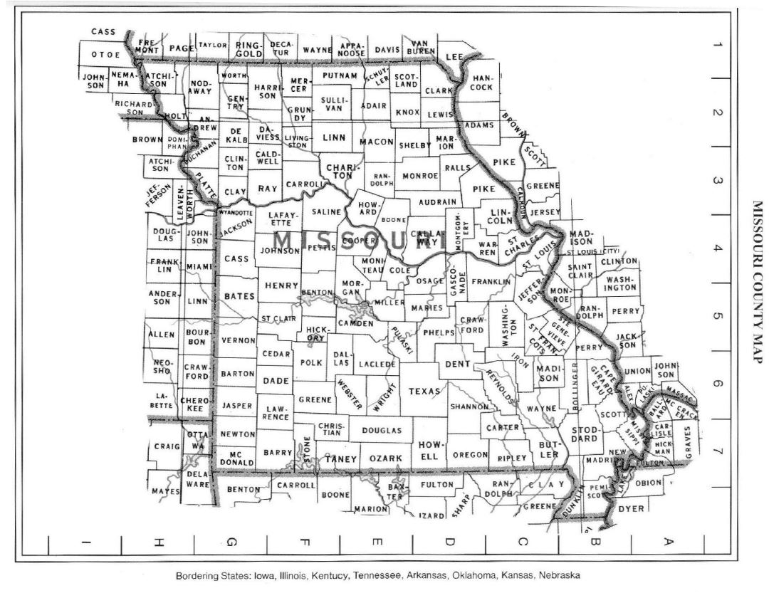 Detailed Missouri state county map
