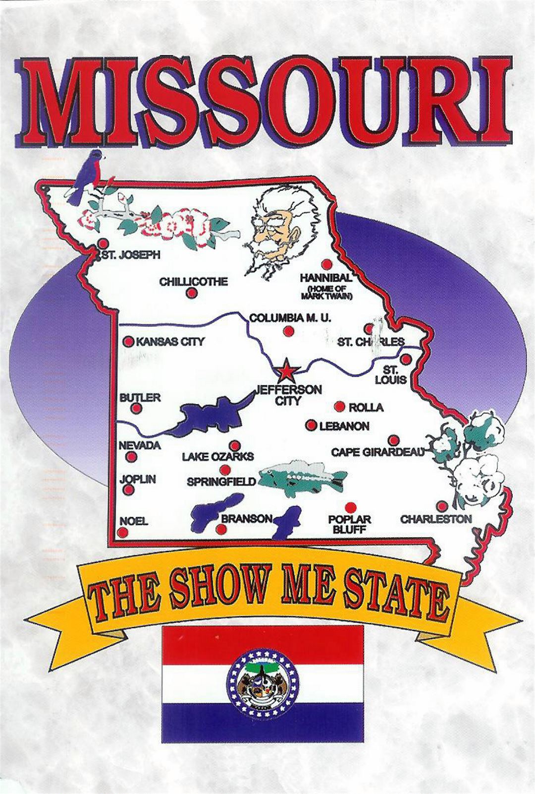 Detailed tourist illustrared map of Missouri state