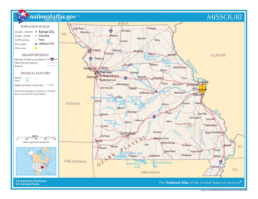 Large detailed map of Missouri state