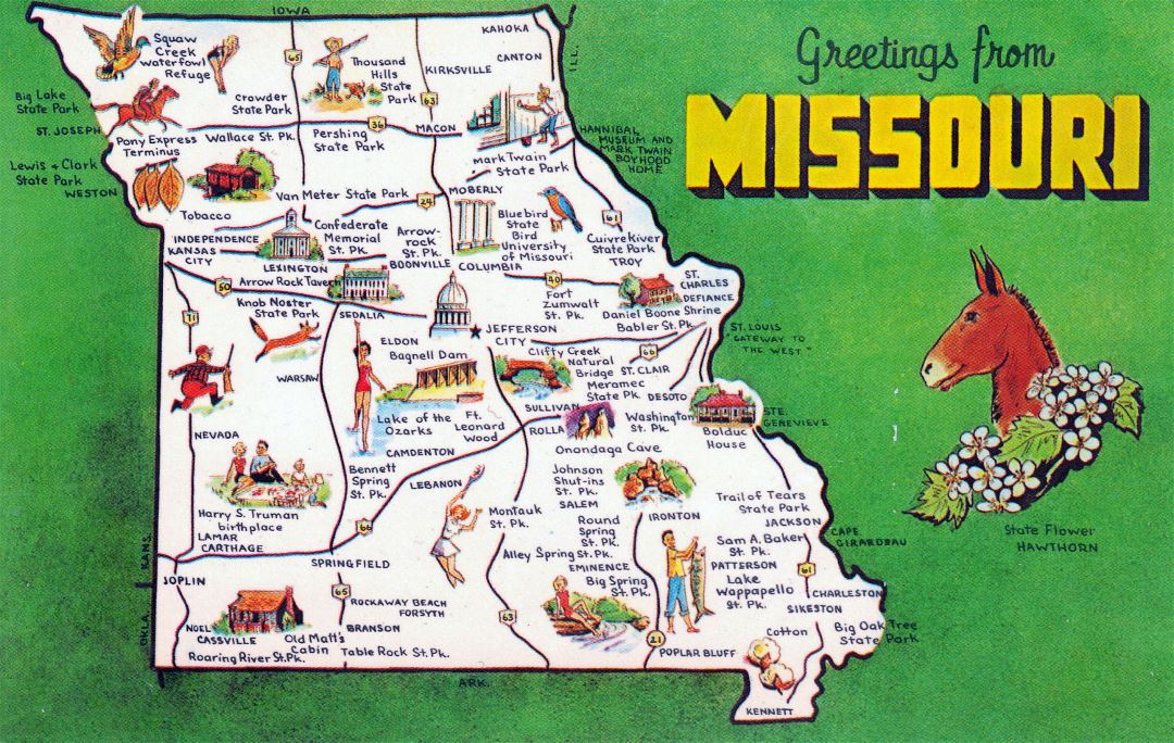 Large tourist map Missouri state