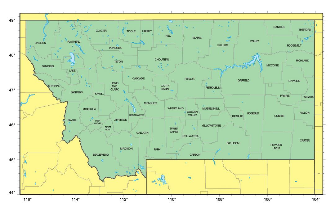 Detailed administrative map of Montana state