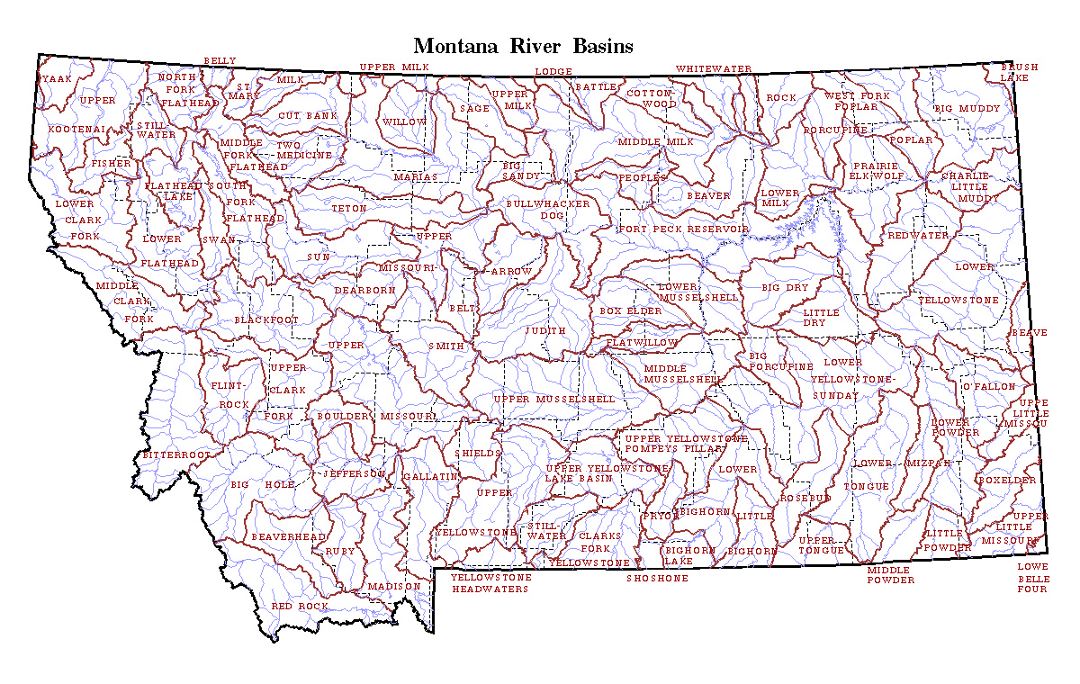 Detailed map of Montana state river basins